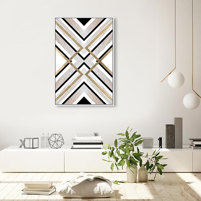 The Oliver Gal Artist Co. Abstract Framed Wall Art Canvas Prints 'Earthy Lux' Geometric Home Décor, 24" x 36", Brown, Gold
