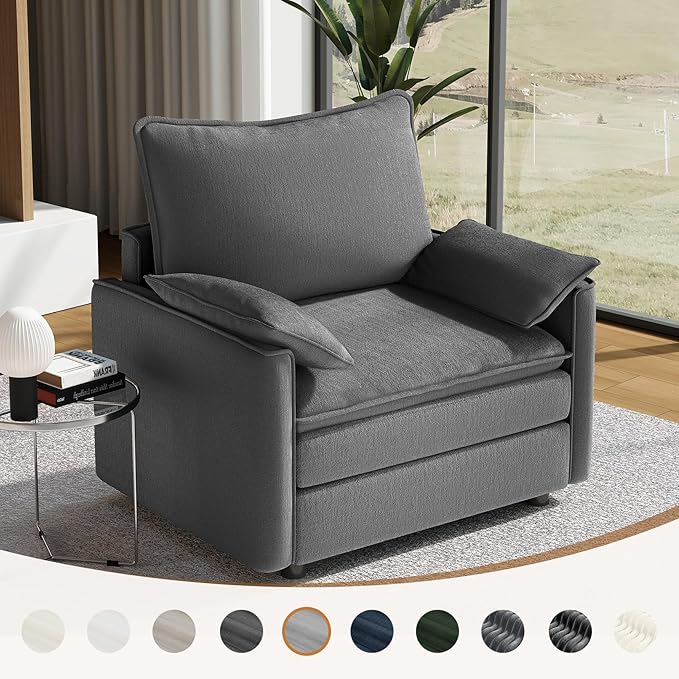 Vesgantti 40" Single Seat Sofa, Comfy Cloud Couch Deep Seat Upholstered Couch Chenille Modern Sofa with Armrest Pillow, Easy Assembly for Living Room, Bedroom and Apartment, Gray | Sink-in Comfort, Height Adjustable, Easy Rearrangement, Extra-deep Otto...