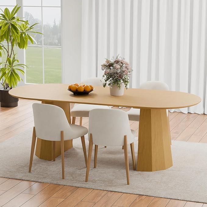 Casaphoria 79" Oval Dining Table, Modern Wood Kitchen Table with Cone Shaped Strip Polygonal Base for Living Room & Dining Room, Easy Assembly Farmhouse Furniture for 6-8, Oak