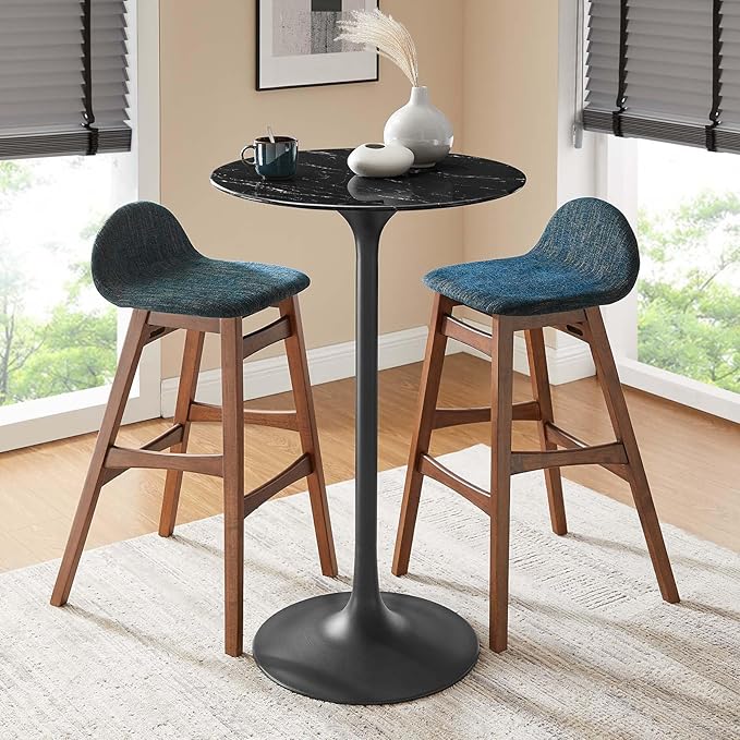 Modway Lippa Round 28" Mid-Century Modern Artificial Marble Bar Table in Black Black