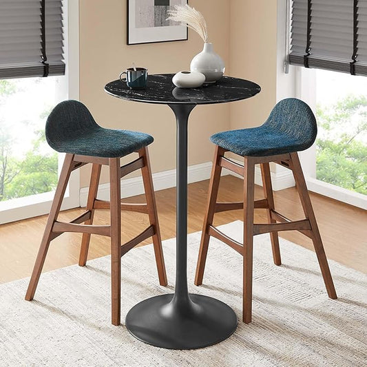 Modway Lippa Round 28" Mid-Century Modern Artificial Marble Bar Table in Black Black