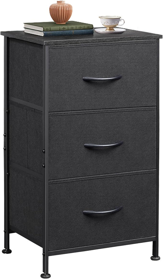 WLIVE Dresser with 3 Drawers, Fabric Nightstand, Organizer Unit, Storage Dresser for Bedroom, Hallway, Entryway, Closets, Sturdy Steel Frame, Wood Top, Easy Pull Handle, Charcoal Black