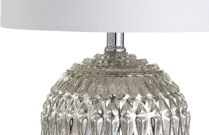 JONATHAN Y 20.5" Silver Mercury Glass Table Lamp, Contemporary Chrome Sphere Metal Base with Ivory Linen Shade for Bedroom Living Room Nightstand, LED Bulb Included JYL1041A
