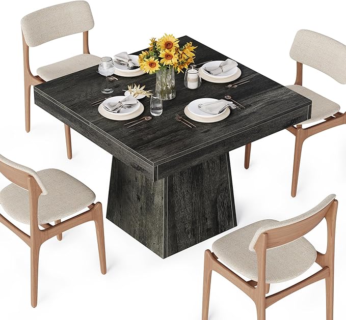 LITTLE TREE Dining Table for 4 People, 31.5-Inch Square Small Kitchen Table, Farmhouse Dinner Table with Sturdy Pedestal Base for Restaurant, Dining Room, Living Room, Grey