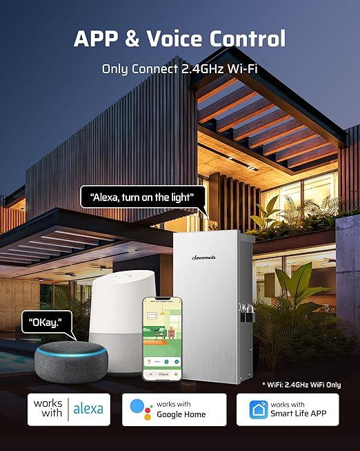 DEWENWILS 300W Wi-Fi Low Voltage Landscape Transformer with 3 Zones, 2.4Ghz Smart Low Voltage Transformer for Outdoor Lights, 120V AC to 12V/14V AC, Compatible with Alexa & Google Assistant
