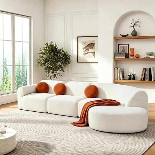 Merax Modern Curved Sectional Sofa with Ottoman, Couch 4-Piece Set High-Density Compressed Sponge, Fully Assembled, Right Hand Facing, Plush Deep Seat for Living Room, Lounge, Apartment, Beige