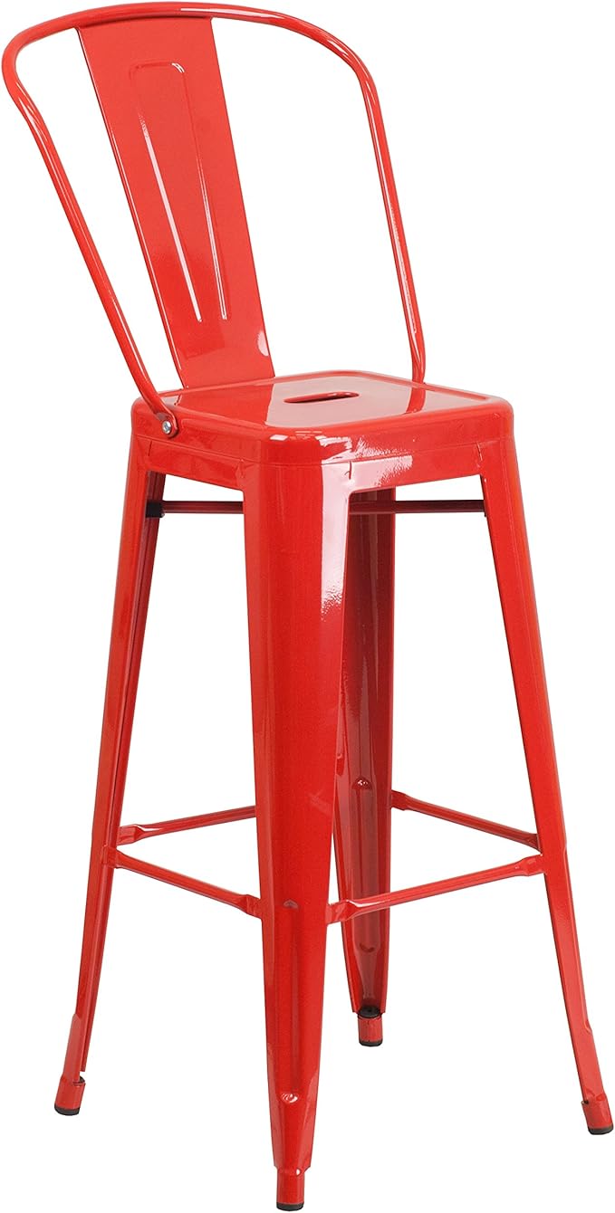 Flash Furniture Commercial Grade 30" High Red Metal Indoor-Outdoor Barstool with Removable Back