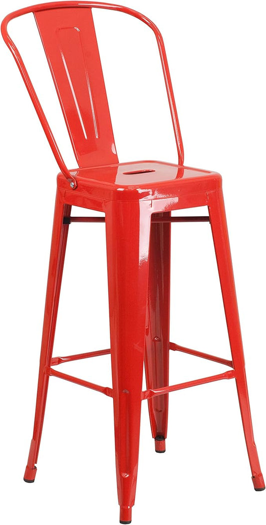 Flash Furniture Commercial Grade 30" High Red Metal Indoor-Outdoor Barstool with Removable Back