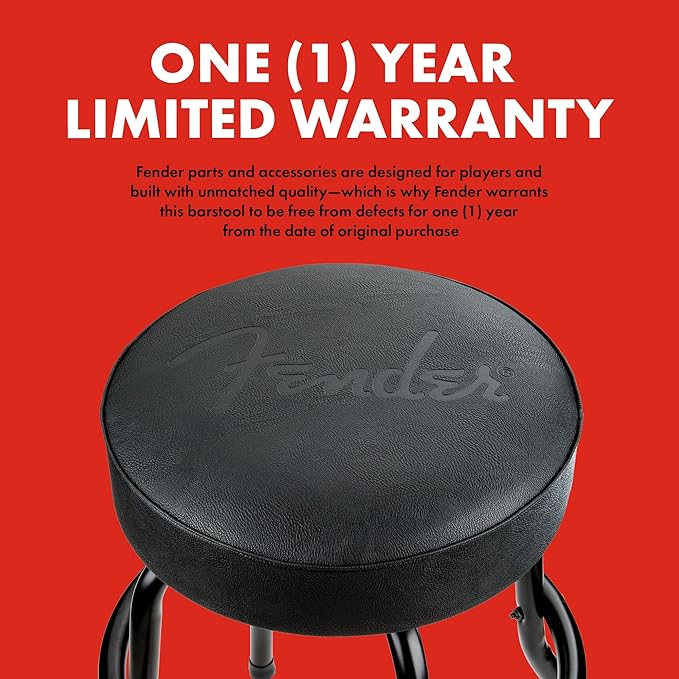 Fender Embossed Black Logo Swivel Barstool, Great Gifts for Dad, with 1 Year Limited Warranty, Simple Assembly, Black/Black, 24"