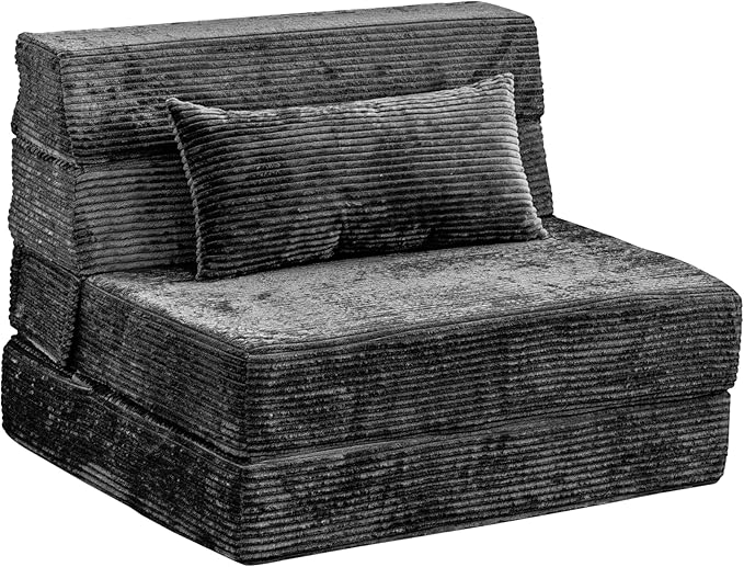 Cvortll Folding Sofa Bed, Convertible Sleeper Chair with Pillow, High Density Memory Foam Fold Out Couch, Foldable Mattress Futon Sofa for Living Room/Dorm/Guest Use/Apartment/Home Office