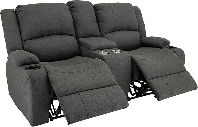 RecPro Charles Powered Double RV Wall Hugger Recliner Sofa | RV Loveseat | RV Furniture | Cloth (Fossil, 70")