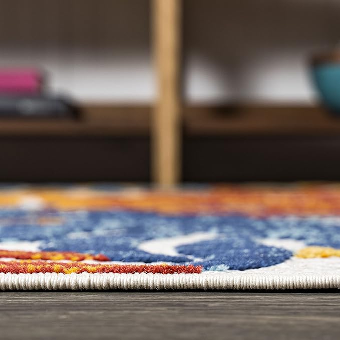 JONATHAN Y Tropics Palm Leaves Indoor Outdoor Square Area Rug 5X5 Cream/Orange, Boho for Backyard, Patio, Porch, Easy-Cleaning, High Traffic, Pet-Friendly, Non-Shedding (AMC100B-5SQ)