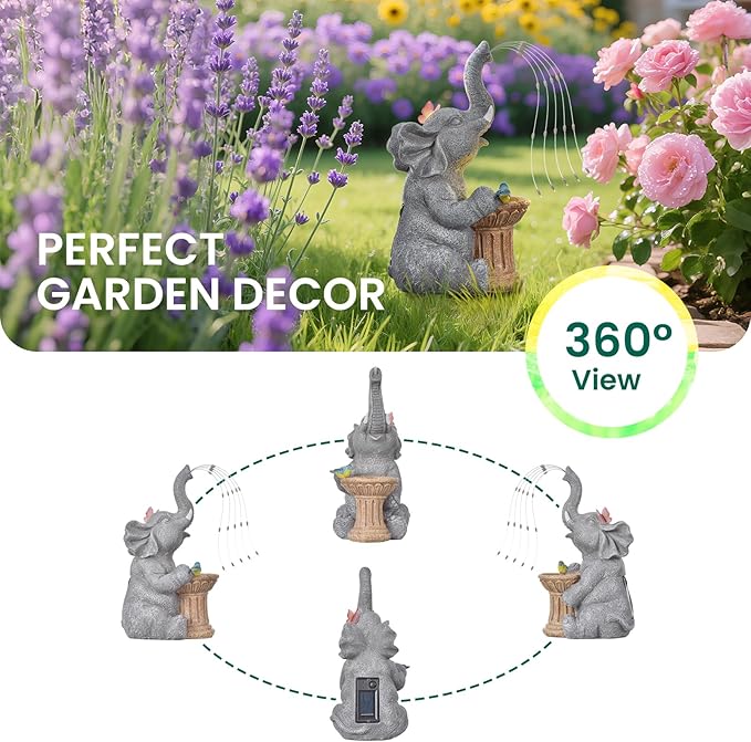 Elephant Statue Garden Decor- Outdoor Decoration with Solar Powered LED Lights, Valentine's Day for Women, Garden Gifts for Mom, Decorations for Courtyard, Patio, Lawn, Yard