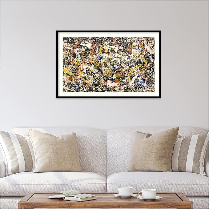 Amanti Art Framed Wall Art Print 27x41 Convergence by Jackson Pollock, Abstract Wall Art, Museum Masters Classics Decor, Large Poster Painting Artwork for Living Room, Bedroom, Bathroom, Kitchen