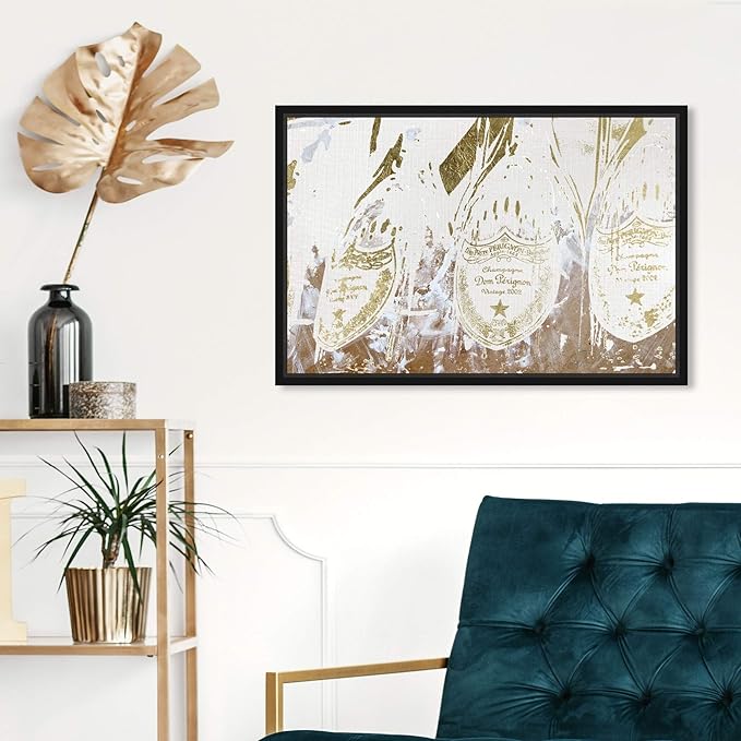The Oliver Gal Artist Co. Drinks and Spirits Framed Wall Art Canvas Prints 'Champagne Showers' Champagne