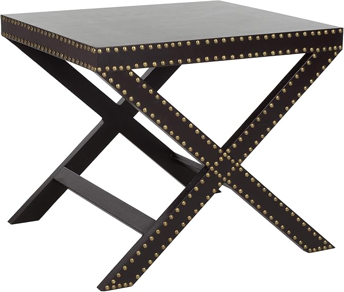 SAFAVIEH Home Collection Jeanine Charcoal X-Shape Studded Nailhead Trim Side End Accent Table
