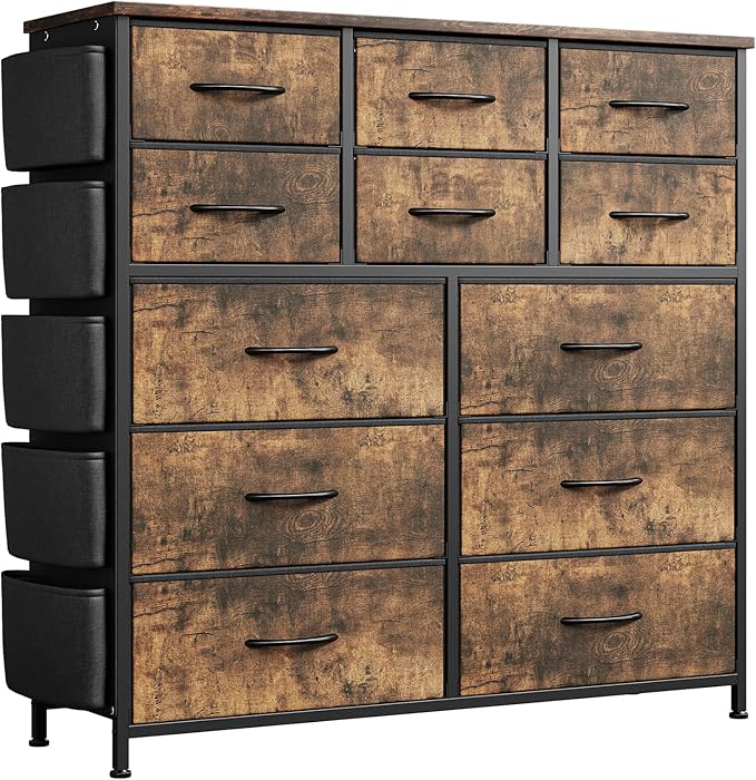 GarveeHome 12 Drawer Dresser for Bedroom, Fabric Dressers & Chests of Drawers with Side Pockets, Chest of Drawers for Closet, Living Room, Closet, Hallway