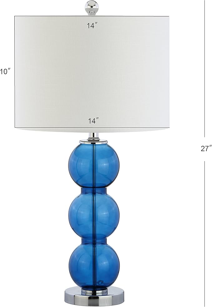 JONATHAN Y 27" Cobalt Blue/Chrome Triple-Sphere Glass Table Lamp Set of 2, Bedside, White Linen Shade, Modern Table Lamps for Living Room, Bedroom, Office, LED Bulbs Included (JYL1070E-SET2)