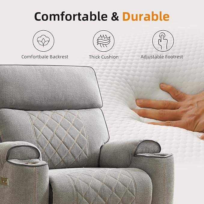 EBELLO Power Reclining Sofa Couch, Fabric Electric Recliner Loveseat Sofa with Cup Holders, USB Type-C Charging Ports and Storage Space, 2 Seats for Small Living Room, Bedroom and Meeting Room, Grey