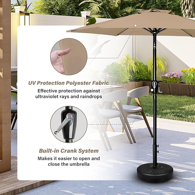 YSSOA 7.5' Patio Umbrella Outdoor Table Market Yard Umbrella with 6 Sturdy Ribs, Tan