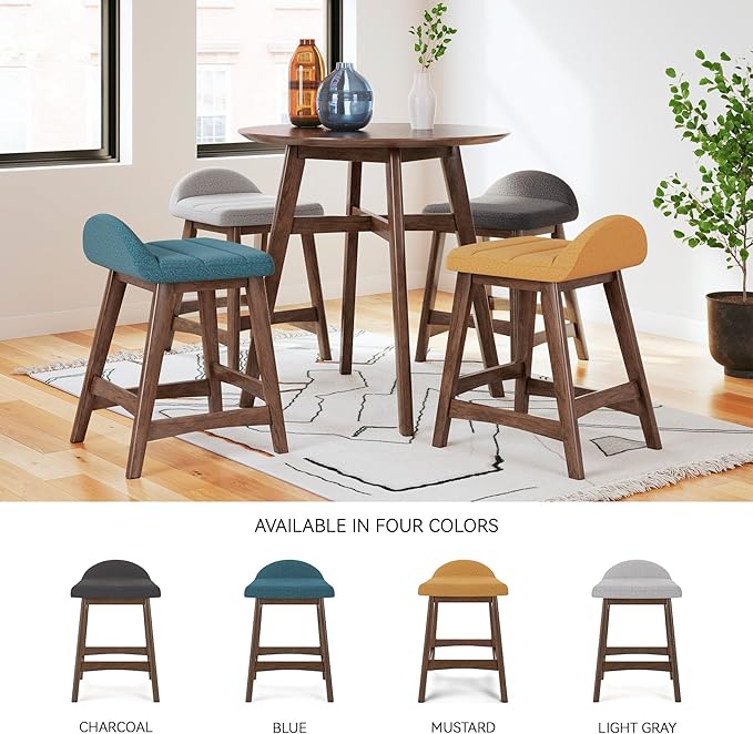 Signature Design by Ashley Lyncott Contemporary Counter Height Upholstered Bar Stool with Foam Cushion, Set of 2, Fabric Upholstery, 24.25", Light Gray & Brown