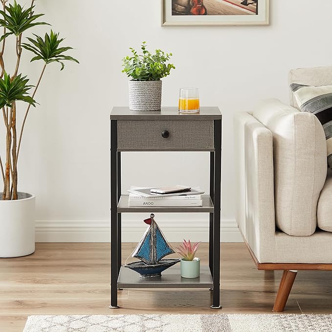 VECELO Modern Nightstand Set 2,27.6 Inch Tall Bedside Table with Drawer and Storage Shelf,Solid Wood Night Stand Bedroom Furniture for Living Room, Bedroom, Entryway