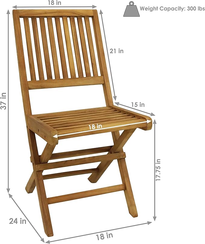 Sunnydaze Foldable Teak Wood Outdoor Chairs – Folding Patio Chair Set of 2 for Deck or Balcony – Wooden Teak Furniture with Light Finish