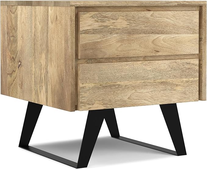 SIMPLIHOME Lowry Solid Mango Wood and Metal 22 inch Wide Rectangle Modern Industrial Side Table in Natural for the Living Room and Bedroom