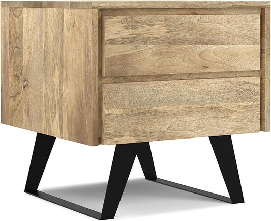 SIMPLIHOME Lowry Solid Mango Wood and Metal 22 inch Wide Rectangle Modern Industrial Side Table in Natural for the Living Room and Bedroom