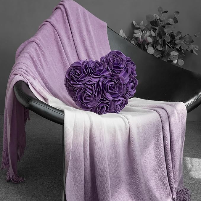 JWH Heart Flower Throw Pillow Covers Decorative Floral Shaped Accent Cushion Soft Pillowcase for Sofa Couch Living Room Bed Chair 14x16 Inches Purple
