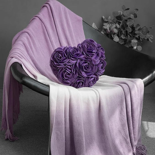 JWH Heart Flower Throw Pillow Covers Decorative Floral Shaped Accent Cushion Soft Pillowcase for Sofa Couch Living Room Bed Chair 14x16 Inches Purple