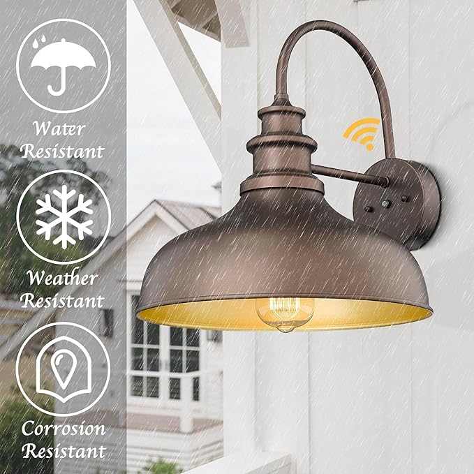 Bestshared Dusk to Dawn Sensor Farmhouse Barn Light, Outdoor Wall Sconce, Outdoor Wall Lantern for Porch, Exterior Light Fixtures Porch Lights (Orb+Gold, 2 Pack)