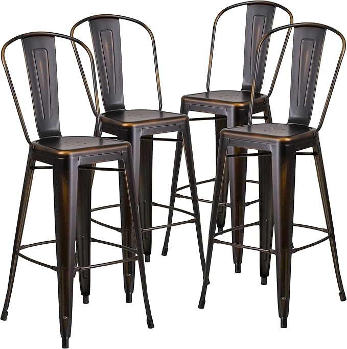 Flash Furniture Commercial Grade 30" High Distressed Copper Metal Indoor-Outdoor Barstool with Back