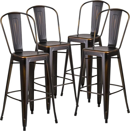 Flash Furniture Commercial Grade 30" High Distressed Copper Metal Indoor-Outdoor Barstool with Back
