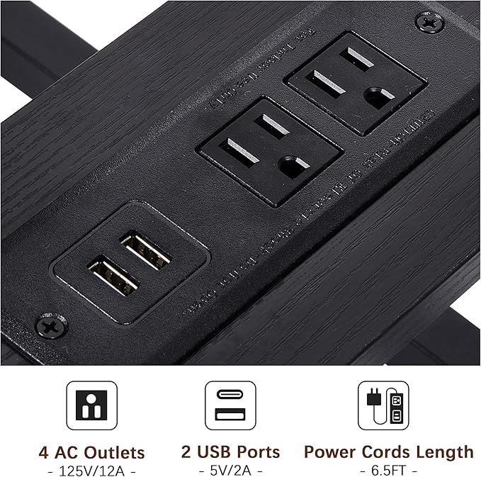 VECELO C-Shaped End Side Table with Charging Station & 2 USB Ports and Outlets for Living Room, Bedroom, with Adjustable Feet for Couch Sofa, Bedside, Small Spaces， Black