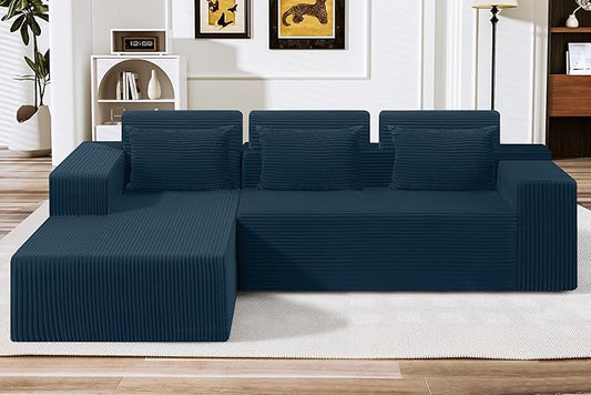 HABUTWAY Sectional Couches for Living Room,No Assembly L Shaped Couch 105" Modular Sectional Sofa Couch with Deep Seat,Cloud Couches Furniture Sets for Apartment,Corduroy (Blue, Left Facing)