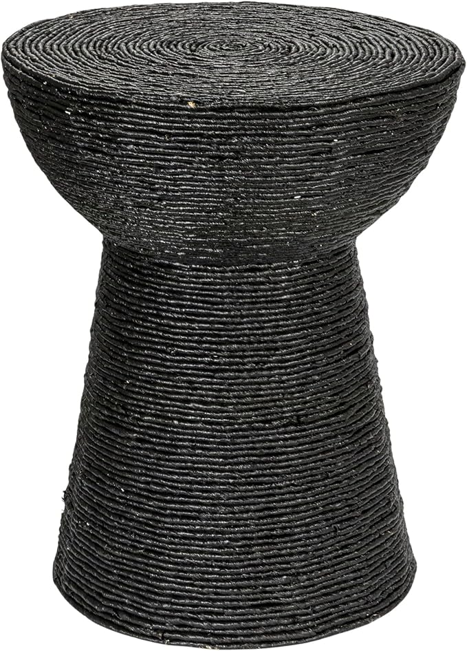 Creative Co-Op Round Handwoven Corn Rope Side Table, Black