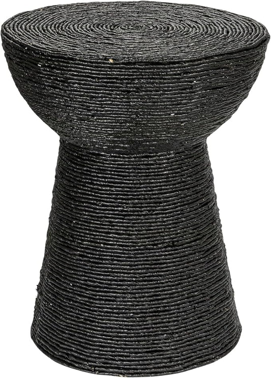 Creative Co-Op Round Handwoven Corn Rope Side Table, Black