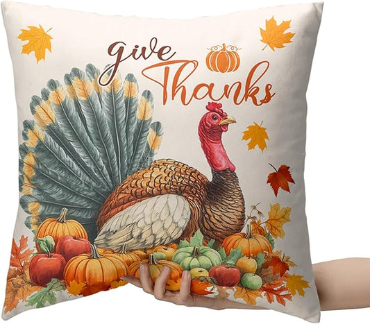 Set of 2 Thanksgiving Throw Pillow Covers 24x24 Turkey with Autumn Pumpkin Pillow Covers Fall Harvest Pillow Case Square Cushion Case for Living Room Couch