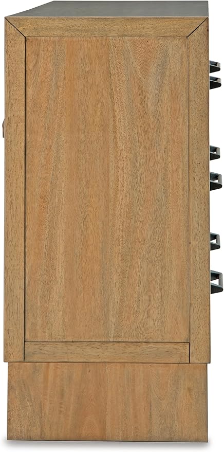 Signature Design by Ashley Sherbana Casual 6-Drawer Dresser and Mirror with Safety Stop and Felt-Lined Top Drawer, Light Brown