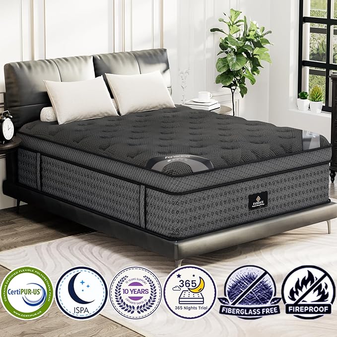 King Size Mattress (High-End Upgraded) Hotel-Level Luxury 16 Inch Hybrid King Mattress In A Box, Cooling-Gel Memory Foam & Pocket Springs, Back Pain, Extra Edge Support, 365-Night Trial, Medium Firm