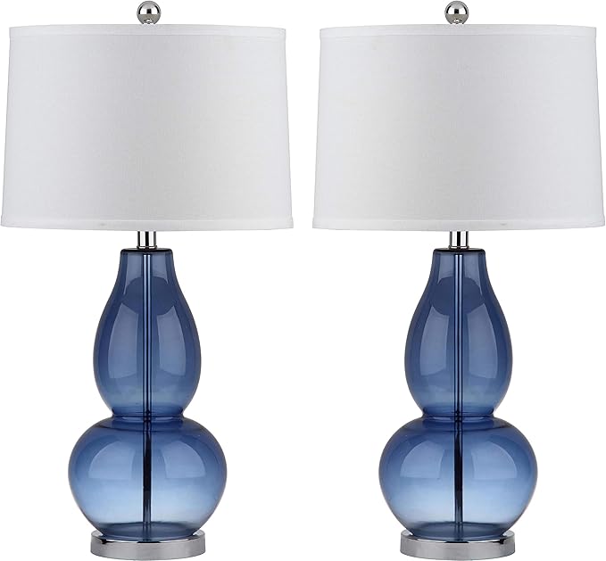 SAFAVIEH Lighting Collection Mercurio Blue Glass Double Gourd 29-inch Bedroom Living Room Home Office Desk Nightstand Table Lamp Set of 2 (LED Bulbs Included)