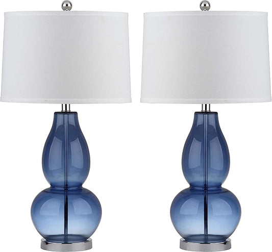 SAFAVIEH Lighting Collection Mercurio Blue Glass Double Gourd 29-inch Bedroom Living Room Home Office Desk Nightstand Table Lamp Set of 2 (LED Bulbs Included)
