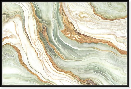 Art Remedy Green And Gold Framed Mineral, Agate & Geode 1 Piece Canvas Wall Art, 31" x 21", Black Frame