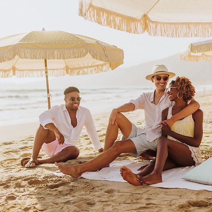 BEACH STATE Summerland 6.5 Feet Beach Umbrella with Fringe - Patio Umbrella - Outdoor Umbrella - UV50+ Sun Protection
