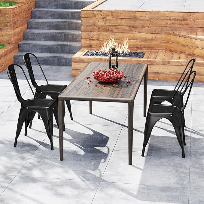 COSTWAY 18 Inch Dining Chair Set of 4, Industrial Vintage Stackable Metal Chairs, Armless Counter Bar Chairs with High Backrest for Home, Kitchen and Cafe Bar Use