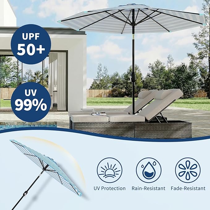 Garvee 10FT Patio Umbrella - Outdoor Table Umbrella with Crank Lift & Push Button Tilt - Market Umbrella 8 Sturdy Ribs UV Protection for Pool, Deck, Yard, Garden