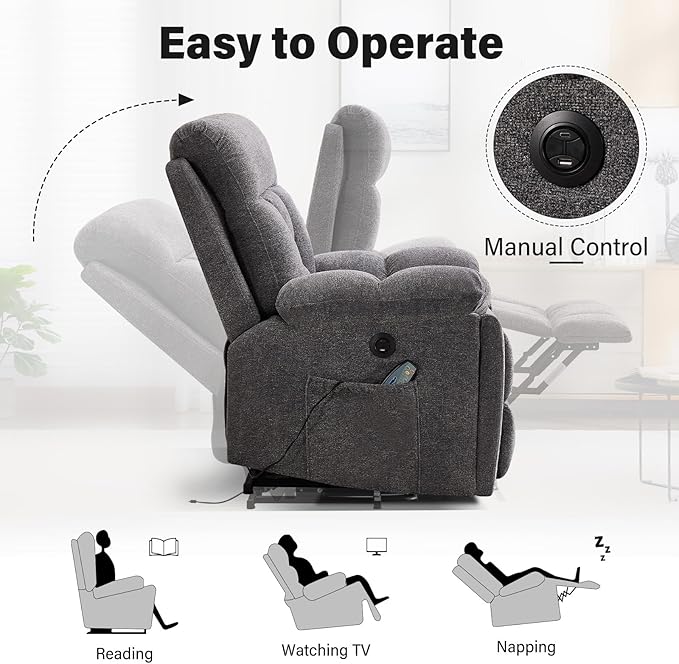 EBELLO Loveseat Recliner Sofa for Living Room, Extra Wide Modern Overstuffed 2 Seat Reclining Manual Sofa Chair, with Hidden Armrest Cup Holders, Breathable Fabric, Light Grey