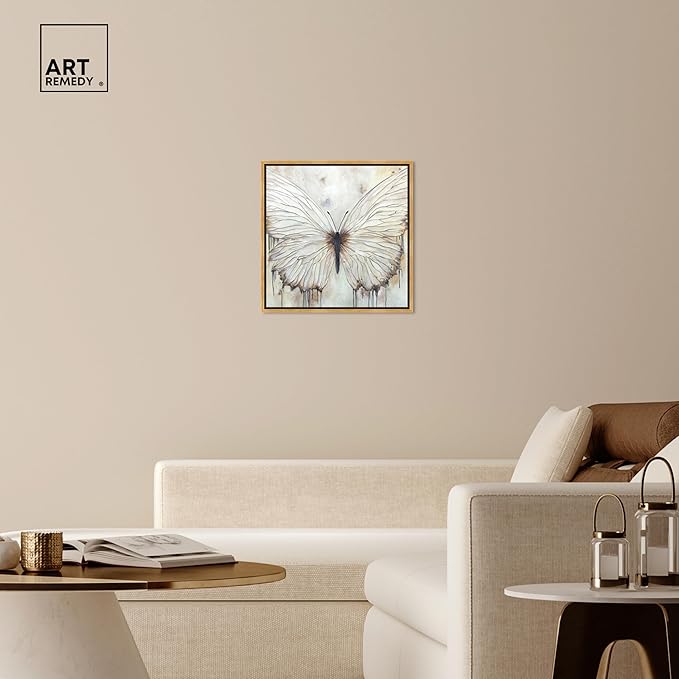 Art Remedy Neutral Beauty Chic Farmhouse Canvas Wall Art, Gold Floater Frame, 24"x24"