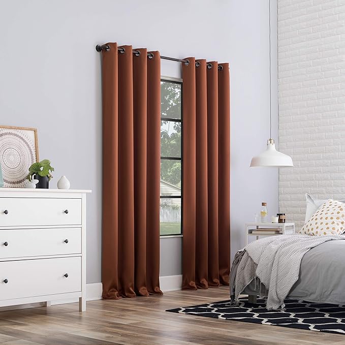 Sun Zero Nordic 2-pack Theater Grade Extreme 100% Blackout Grommet Curtain Panel Pair, 52" x 63", Terracotta